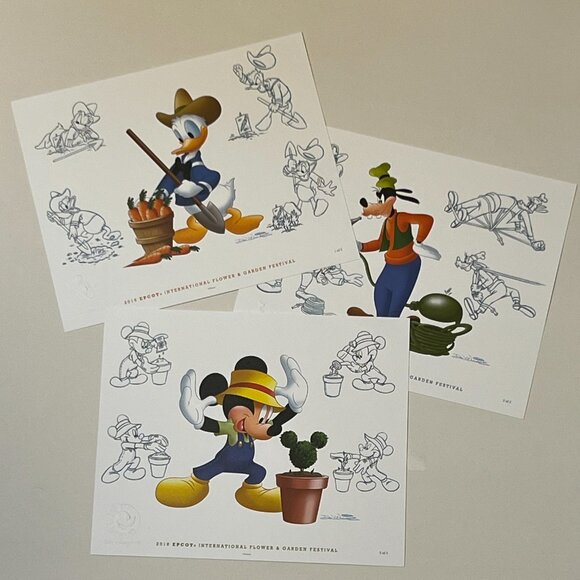 Walt Disney World Epcot Flower & Garden Festival Print Set Mickey Goofy Donald - Picture 1 of 7